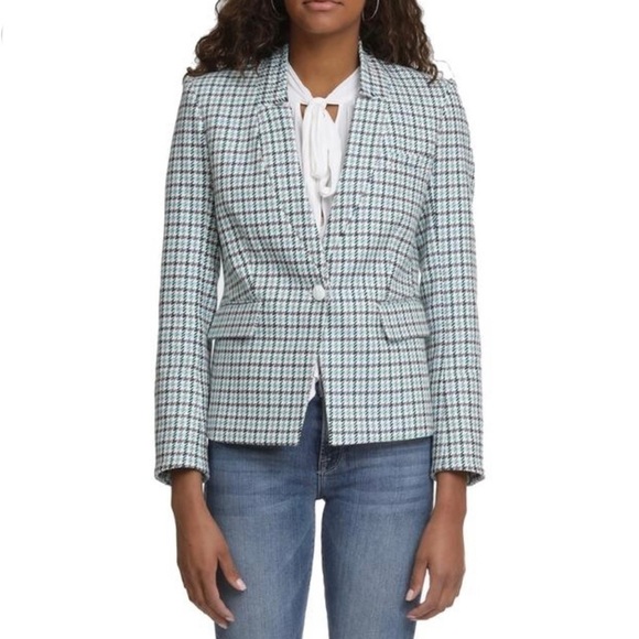 Veronica Beard Farley Dickey Houndstooth Plaid Blazer Blue White Casual Work - Picture 1 of 7